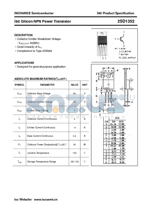 2SD1352 datasheet - isc Silicon NPN Power Transistor