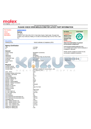 0850039023 datasheet - 2.54mm (.100) Pitch DIN 41612 C Style Male Header, Right Angle, Through Hole, 0.30lm (12l