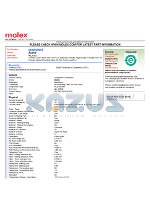 0850039055 datasheet - 2.54mm (.100) Pitch DIN 41612 C/2 Style Male Header, Right Angle, Through Hole, 48 Circuits, without Mounting Clips, No Flux Proof, Lead free