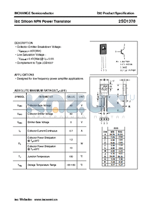 2SD1378 datasheet - isc Silicon NPN Power Transistor
