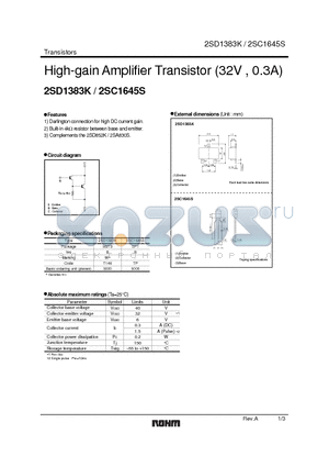 2SD1383K datasheet - High-gain Amplifier Transistor (32V, 0.3A)