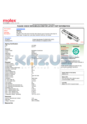 0850090555 datasheet - 2.54mm (.100) Pitch DIN 41612/EIC 603-2 Mixed Layout Connector, Male Style M, Right Angle, Through Hole, 1lm (40l) Selective Gold (Au), 32 Circuits