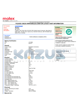 0850090684 datasheet - 2.54mm (.100) Pitch DIN 41612/EIC 603-2 Mixed Layout Connector, Male Style M, Right Angle, Through Hole, 0.6lm (24l) Selective Gold (Au)