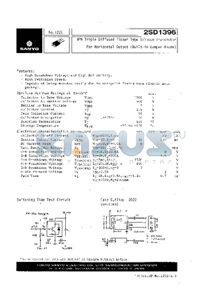 2SD1396 datasheet - NPN TRIPLE DIFFUSED PLANAR TYPE SILICON TRANSISTOR FOR HORIZONTAL OUTPUT (BUILT-IN DAMPER DIODE)