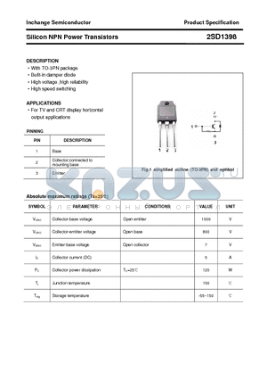2SD1398 datasheet - Silicon NPN Power Transistors