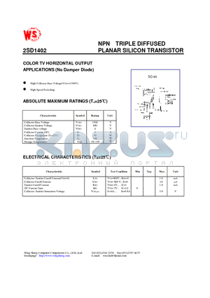 2SD1402 datasheet - NPN TRIPLE DIFFUSED(COLOR TV HORIZONTAL OUTPUT)