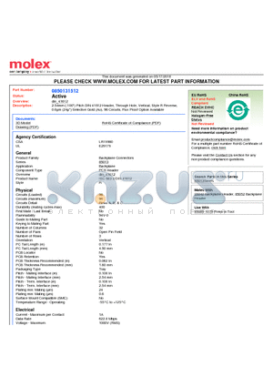 0850131512 datasheet - 2.54mm (.100) Pitch DIN 41612 Header, Through Hole, Vertical, Style R Reverse, 0.6lm (24l) Selective Gold (Au), 96 Circuits, Flux Proof Option Available