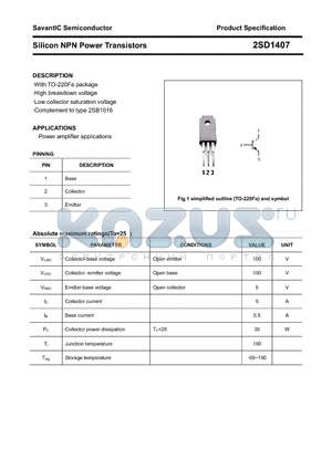 2SD1407 datasheet - Silicon NPN Power Transistors