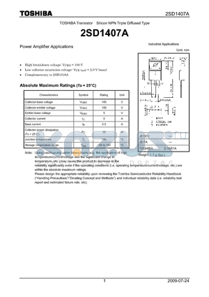 2SD1407A datasheet - Power Amplifier Applications