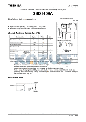 2SD1409A datasheet - High Voltage Switching Applications