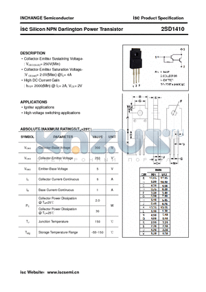 2SD1410 datasheet - isc Silicon NPN Darlington Power Transistor