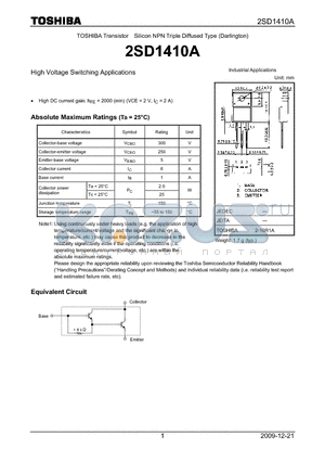 2SD1410A datasheet - High Voltage Switching Applications