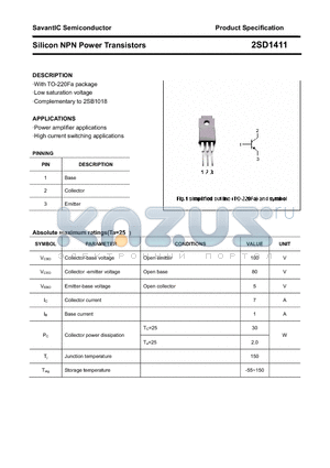 2SD1411 datasheet - Silicon NPN Power Transistors