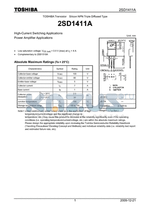 2SD1411A datasheet - High-Current Switching Applications