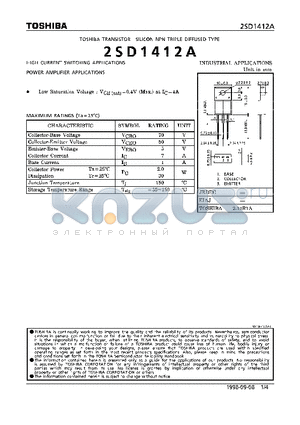 2SD1412A datasheet - NPN TRIPLE DIFFUSED TYPE (HIGH CURRENT SWITCHING, POWER AMPLIFIER APPLICATIONS)