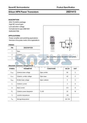 2SD1413 datasheet - Silicon NPN Power Transistors