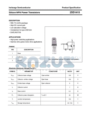 2SD1415 datasheet - Silicon NPN Power Transistors
