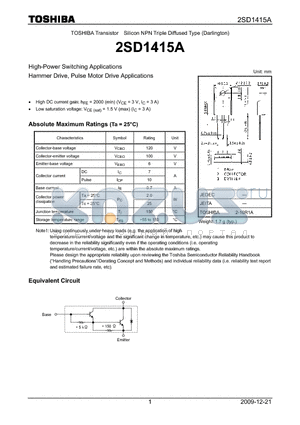 2SD1415A datasheet - High-Power Switching Applications