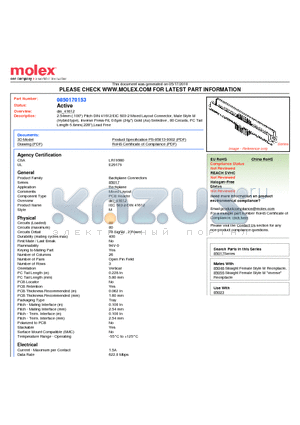 0850170153 datasheet - 2.54mm (.100) Pitch DIN 41612/EIC 603-2 Mixed Layout Connector, Male Style M (Hybrid type), Inverse Press-Fit, 0.6lm (24l) Gold (Au) Selective , 80 Circuits