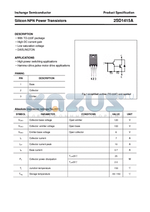 2SD1415A datasheet - Silicon NPN Power Transistors