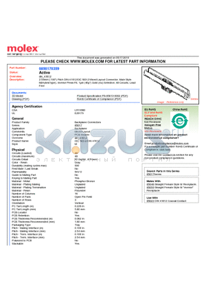 0850170359 datasheet - 2.54mm (.100) Pitch DIN 41612/EIC 603-2 Mixed Layout Connector, Male Style M(Hybrid type), Inverse Press-Fit, 1lm (40l) Gold (Au) Selective