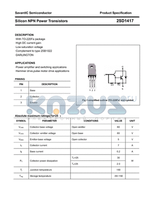 2SD1417 datasheet - Silicon NPN Power Transistors