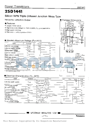 2SD1441 datasheet - SILICON NPN TRIPLE DIFFUSED JUNCTION MESA TYPE HORIZONTAL DEFLECTION OUTPUT