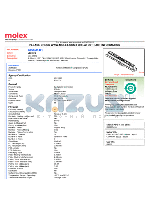 0850481421 datasheet - 2.54mm (.100) Pitch DIN 41612/IEC 603-2 Mixed Layout Connector, Through Hole, Vertical, Female Style M, 48 Circuits, Lead free