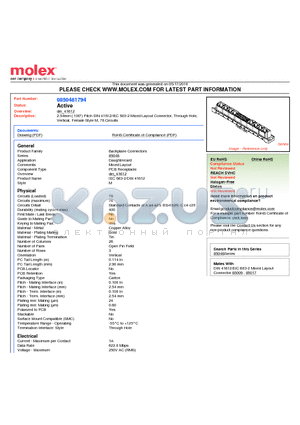 0850481794 datasheet - 2.54mm (.100) Pitch DIN 41612/IEC 603-2 Mixed Layout Connector, Through Hole, Vertical, Female Style M, 78 Circuits