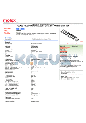 0850489001 datasheet - 2.54mm (.100) Pitch DIN 41612/IEC 603-2 Mixed Layout Connector, Through Hole, Vertical, Female Style M, 40 Circuits