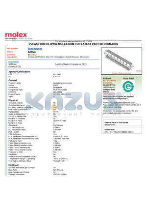 0850520050 datasheet - 2.54mm (.100) Pitch DIN 41612 Receptacle, Style R Reverse, 96 Circuits