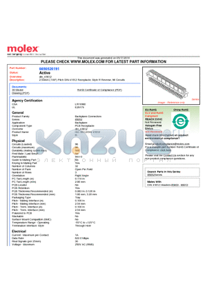 0850520191 datasheet - 2.54mm (.100) Pitch DIN 41612 Receptacle, Style R Reverse, 96 Circuits