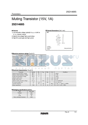 2SD1468S datasheet - Muting Transistor (15V, 1A)