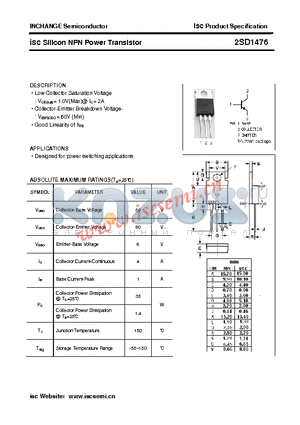 2SD1476 datasheet - isc Silicon NPN Power Transistor