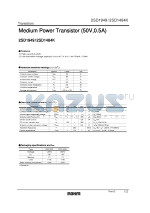 2SD1484K datasheet - Medium Power Transistor (50V, 0.5A)