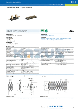 0853.9561 datasheet - Fuseholder Open Design, 5 x 20 mm, Solder, Cover