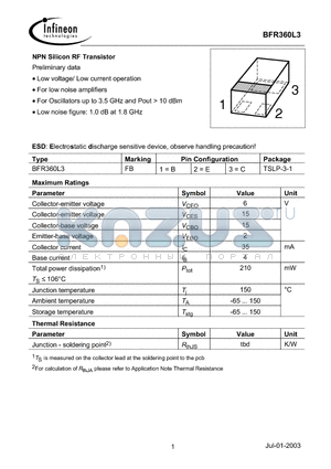 BFR360 datasheet - NPN Silicon RF Transistor