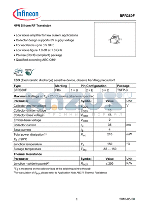 BFR360F datasheet - NPN Silicon RF Transistor