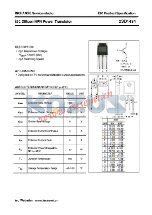 2SD1494 datasheet - isc Silicon NPN Power Transistor