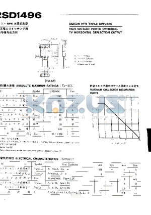 2SD1496 datasheet - SILICON NPN TRIPLE DIFFUSED HIGH VOLTAGE POWER SWITCHING TV HORIZONTAL DEFLECTION OUTPUT