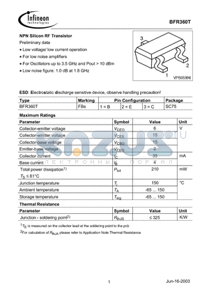 BFR360T datasheet - NPN Silicon RF Transistor