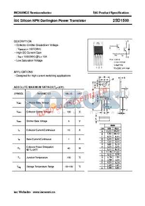 2SD1500 datasheet - isc Silicon NPN Darlington Power Transistor