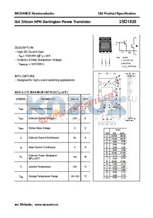 2SD1525 datasheet - isc Silicon NPN Darlington Power Transistor