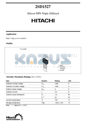 2SD1527 datasheet - Silicon NPN Triple Diffused