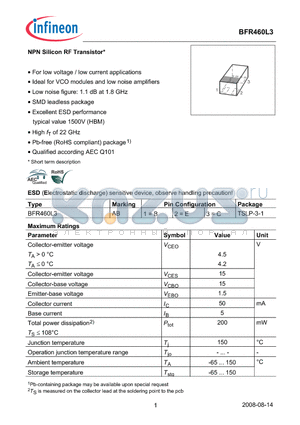 BFR460L3_08 datasheet - NPN Silicon RF Transistor