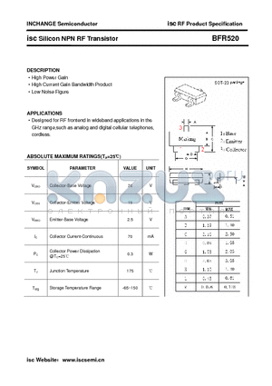 BFR520 datasheet - isc Silicon NPN RF Transistor