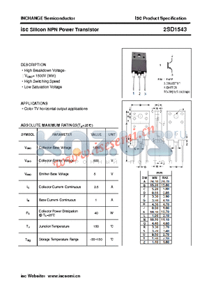 2SD1543 datasheet - isc Silicon NPN Power Transistor