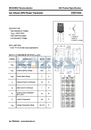 2SD1544 datasheet - isc Silicon NPN Power Transistor