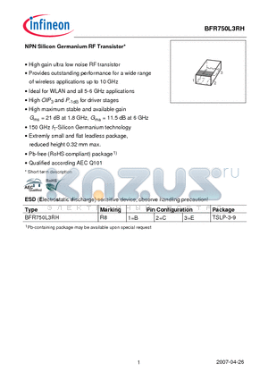 BFR750L3RH datasheet - NPN Silicon Germanium RF Transistor