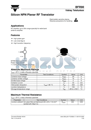 BFR90 datasheet - Silicon NPN Planar RF Transistor